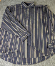 Van-Heusen Dress Shirt Men's 2XL 18-18.5 Long Sleeve Navy Blue Striped EUC