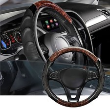 15 Car Steering Wheel Cover Wood Grain Carbon Fiber Leather For Mercedes Benz
