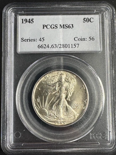 1945 Walking Liberty Half Dollar PCGS MS63 90% Silver BU Uncirculated