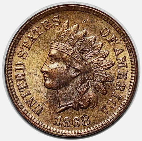 1868 Indian Head Cent Penny, RARE This Nice, Red Brown Gem BU++