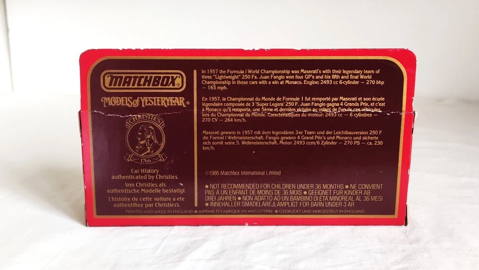 MASERATI 250F 1957  1:43 MATCHBOX  J.Manuel Fangio World  Champion come nuova - Immagine 3 di 3