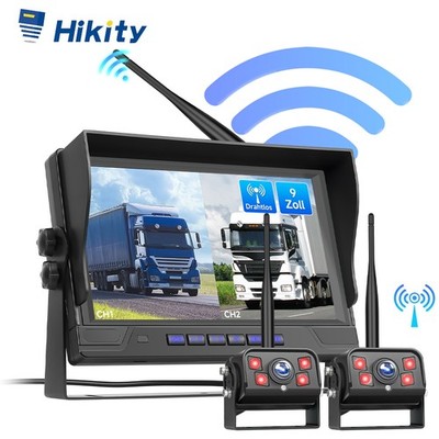9 Zoll IPS Monitor Drahtlos Auto Rückfahrkamera ×2 Kameras Einparkhilfe IP68 BSD