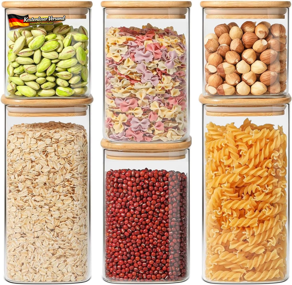 VorratsgläSer GlasbehäLter Mit Holzdeckel 6Er Set 800Ml Luftdicht KüChe Organisa-image