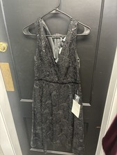 NWT Ladies Mac Duggal Black Beaded Pattern Sleeveless Knee Length Dress - Size 8