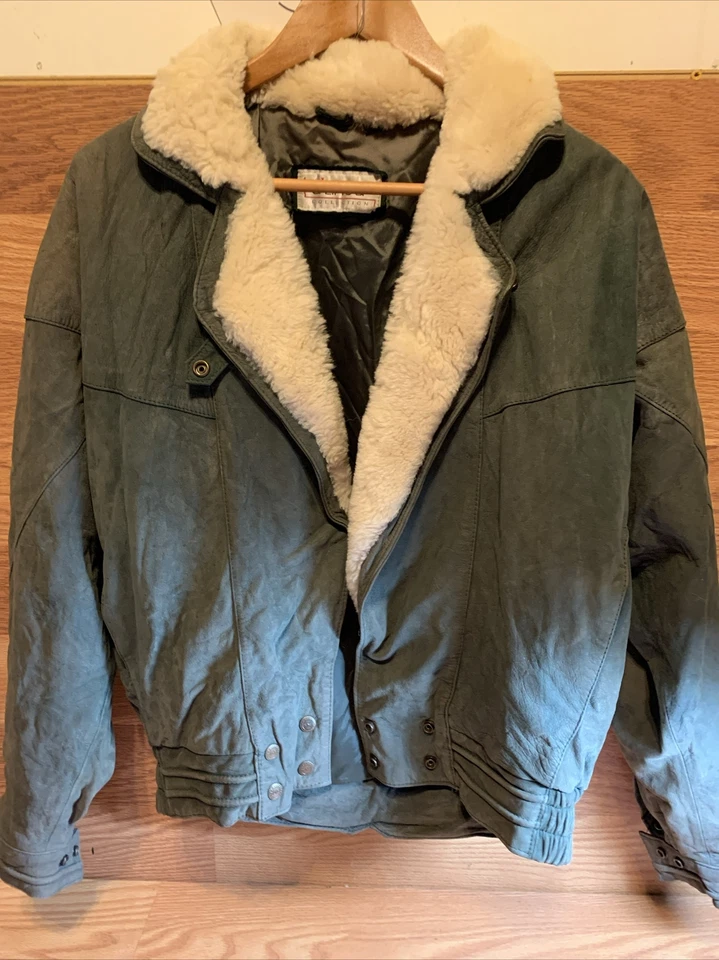 Chaqueta Bomber D'Linea Vintage Mujer Verde Talla Grande Cuero Gran Tamaño A Presión