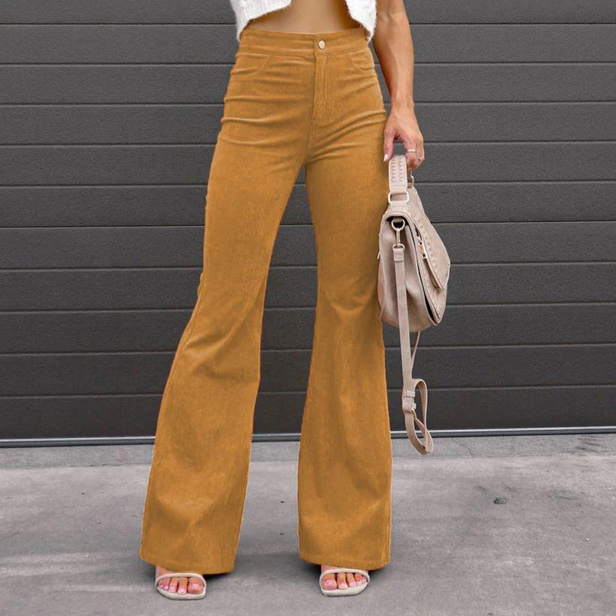 High waisted bell shop bottom flare pants