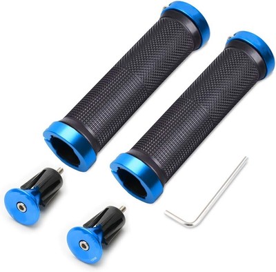 1 Pair Light blue Aluminum Lock Plug + Rubber Grip For Bicycle Mountain BMX
