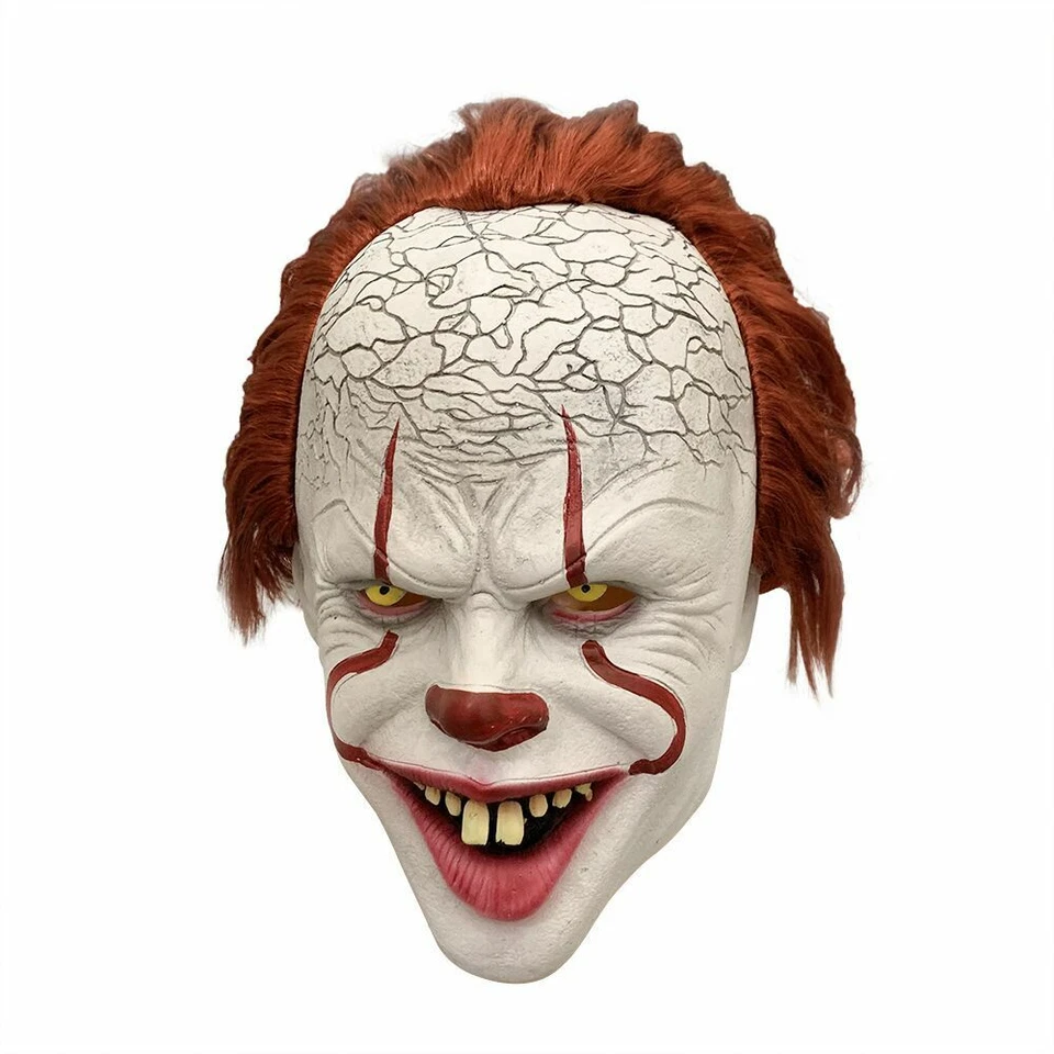 Horror Clown Joker Latex Mask w/Wig Hair For Halloween Costume Cosplay Pennywise - Image 4 of 4