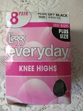 L'eggs Everyday Knee-High stocking 6 Pair Off Black Sheer Toe Plus Size OPEN BOX