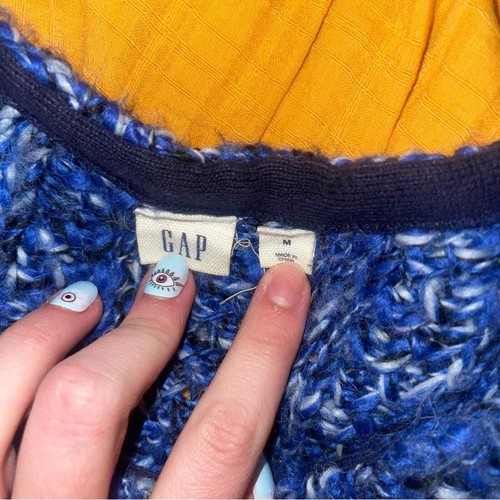Gap Pullover Damen M Wolle Alpaka marmoriert hoch niedrig kabelgebunden Strickpullover Crew blau - Bild 5 von 5