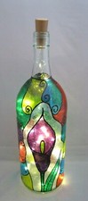 PURPLE CALLA LILY DESIGN WINE BOTTLE STAIN GLASS LAMP 1.5 LITTER BOTTLE