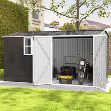 Brezelge Large Metal Outdoor Storage Shed with Window, Lockable Tool Sheds