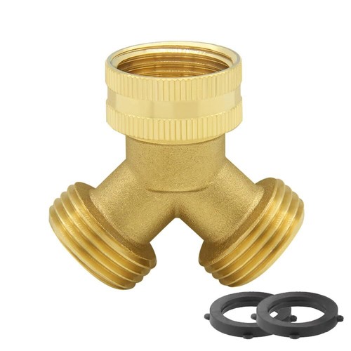 Hooshing 2 Way Garden Hose Splitter 3/4" Brass Y Connector with Washers