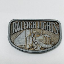 Vintage Raleigh Lights Belt Buckle Men Truck Semi Vehicle Transportation Silver