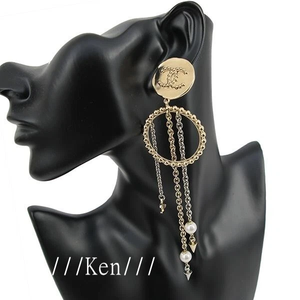 Chanel Vintage Chanel Pearl x Gold Tone CC Logo Round Earrings