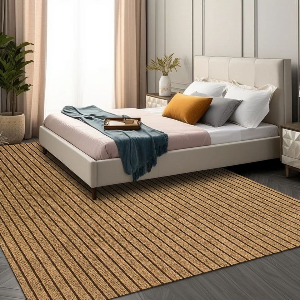 Area Rugs for Living Room or Bedroom, Brown Striped Carpet Runner Rug Indoor Mat - Image 2 of 4