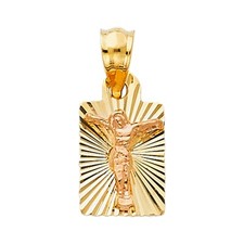 14K Two Tone Gold Religious Crucifix Stamp Pendant