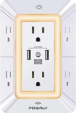 USB Wall Charger, Surge Protector, POWRUI 6-Outlet Extender 2 USB Night Light