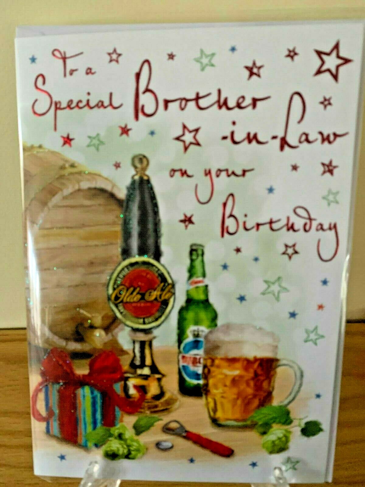 Male Birthday Card For A Special Brother-In-Law   - Red Foil Quality Beer