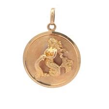 18k Yellow Gold Aquarius Mermaid Charm Necklace Pendant  15.2g