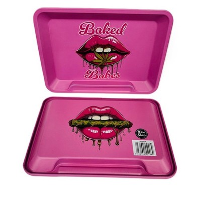 Baked Babes Rolling Tray - Doppelseitig Matt Rosa Lippen Design Rosa Rolling Tray