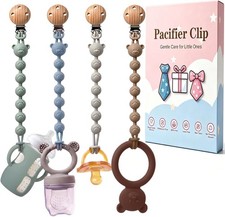 Silicone Pacifier Clip Holder with One Piece Design, Soft Flexible Binky Cute