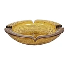 Large Vintage Ashtray Anchor Hocking Soreno Amber Gold Ripple Glass 8 3/4 Round
