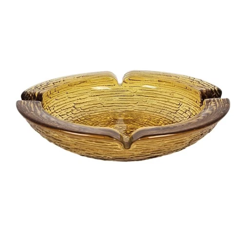 Large Vintage Ashtray Anchor Hocking Soreno Amber Gold Ripple Glass 8 3/4 Round