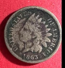1863 US Copper Nickel Indian Head Cent! FINE/VF Details! Old US Coin!