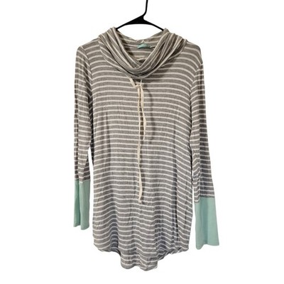 P.S. Kate Gray Stripe Cowl Neck Long Sleeve Mint Green Sleeve Cuffs Size M