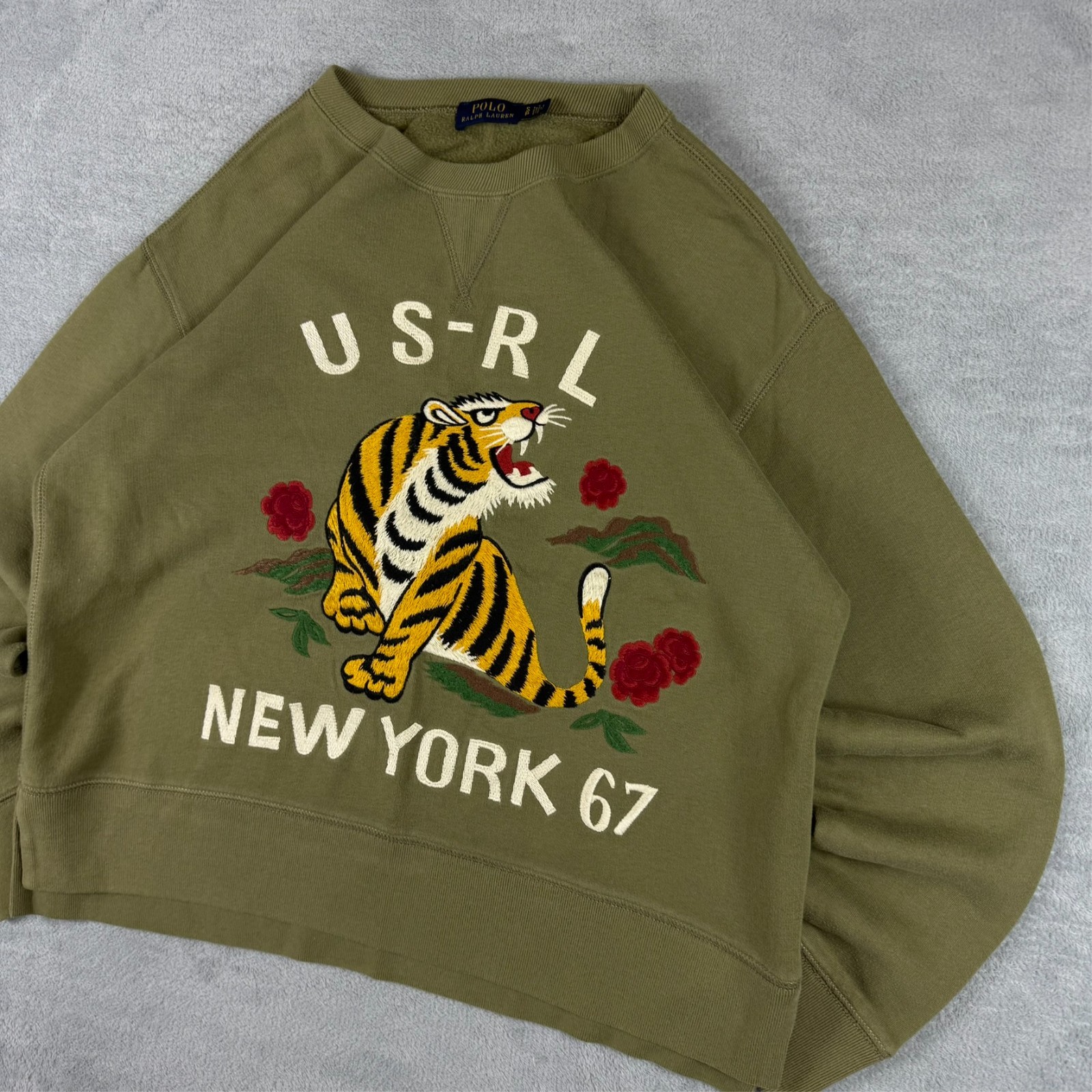 Vintage Polo Sport Ralph Lauren 2000's Green USRL Tiger Size Small Sweatshirt image 4