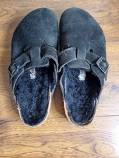 Birkenstock Boston Sz 41 Shearling Black Suede Shearling Lined Men's Clog Shoes