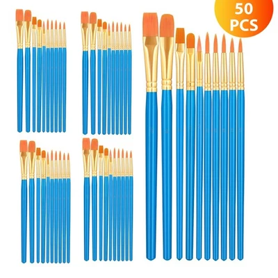 50tlg. Pinsel Set Künstlerpinsel Malen pinsel Flach Acryl Aquarell Ölfarbe Set - Bild 1 von 4