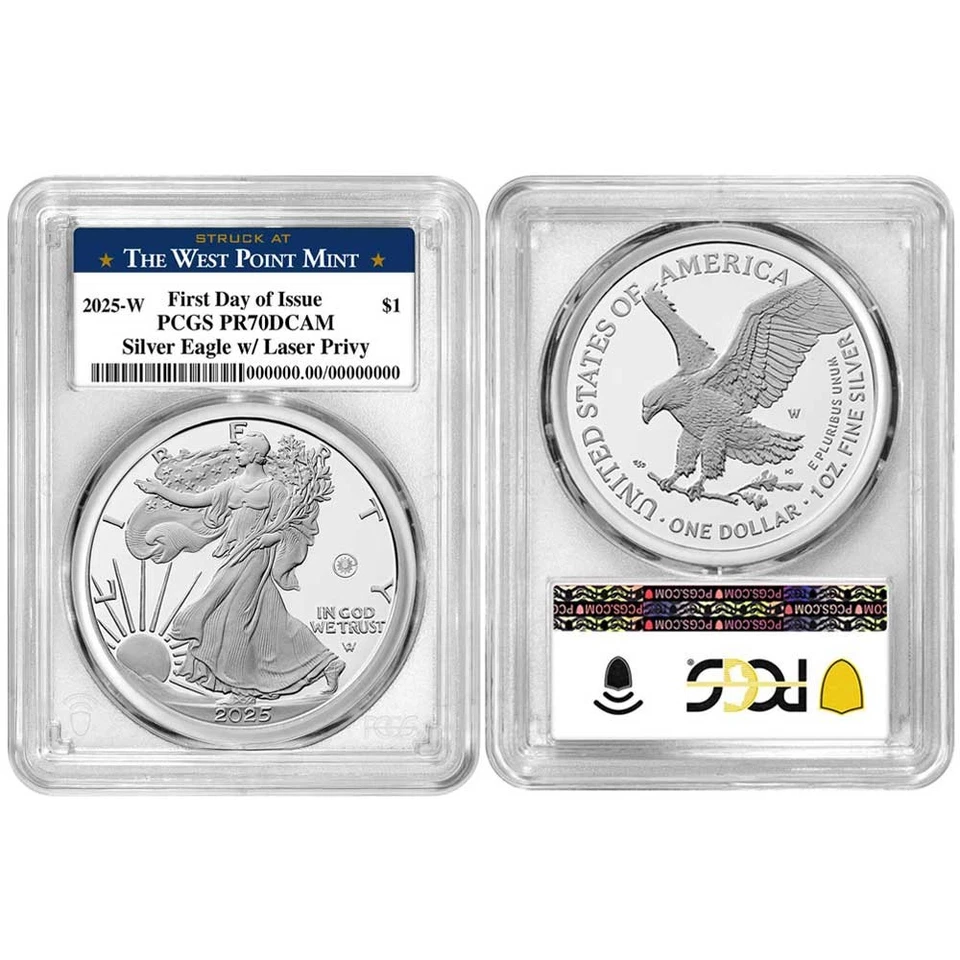 2025-W Proof $1 American Silver Eagle feixe de laser privado PCGS PR70DCAM FDOI West - Imagem 3 de 3