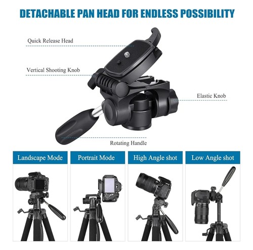 VICTIV 74” Camera Tripod for DSLR, iPhone, Nikon, Canon with Carry Bag & Phone H - Picture 4 of 8