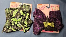 Lot Of 2 Nickelodeon JoJo Siwa Halloween Bows Purple Sequin Witch Hat/Green Bat