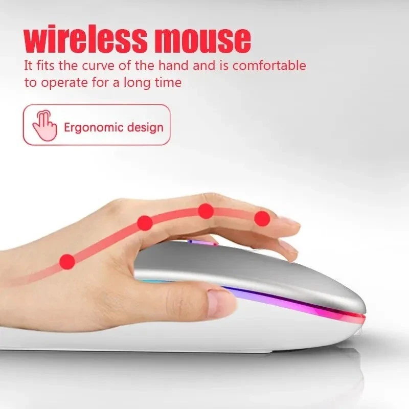 Wireless RGB Bluetooth Mouse 2.4GHz Dual Mode Rechargeable USB PC Laptop Slim UK - Image 4 of 4