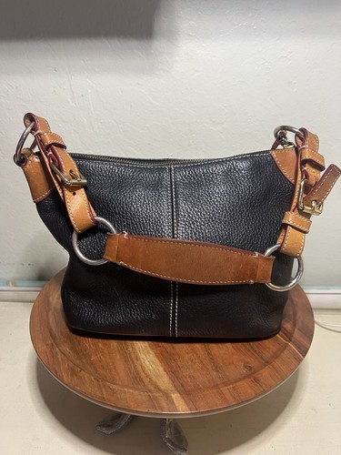 Dooney & Bourke Navy Pebble Leather Shoulder Bag Zip Top USA Made Vintage - Picture 4 of 11