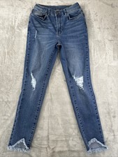 Venus Straight Leg Jeans Women's Size 4 Blue Mid Rise Frayed Hem Distressed