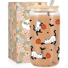 Halloween Ghost Cat Iced Coffee Cup, Halloween Cat Pumpkin Cup