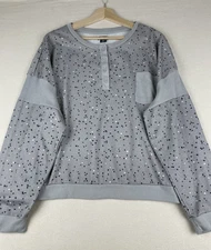 Splendid Women's Henley Long Sleeve Pajama Top XXL Gray Lounge Pocket Pullover