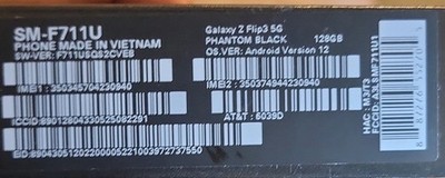 Samsung Galaxy Z Flip3 5G 128GB Black AT&T SM-F711U Android 12 Flip.