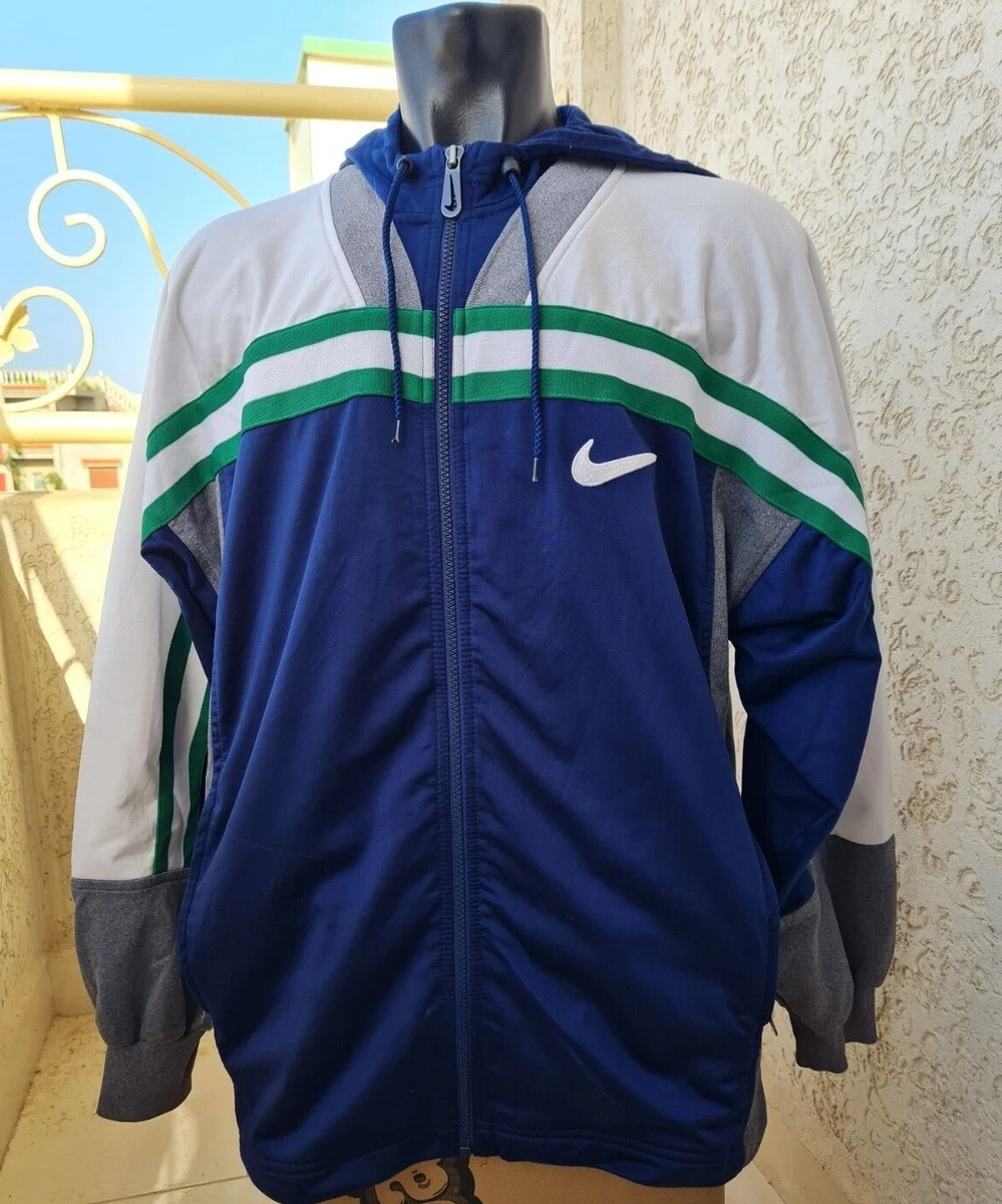 NIKE Big Logo Hoodie track jacket top navy blue white green size M