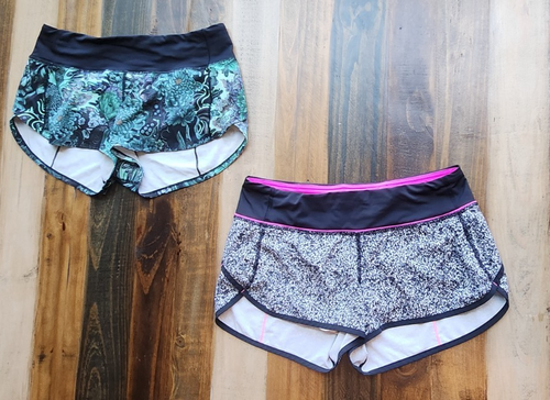 Lululemon (pacchetto 2 pezzi) Pantaloncini In The Flow Super Squad rosa/nero verde/b taglia 6 - Foto 3 di 21
