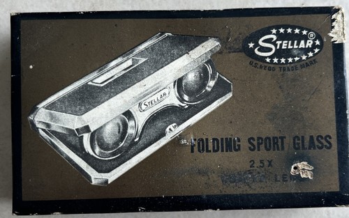 Vintage STELLAR Red Folding Sport Glass Pocket Binoculars w/Box 2.5x Magnifying