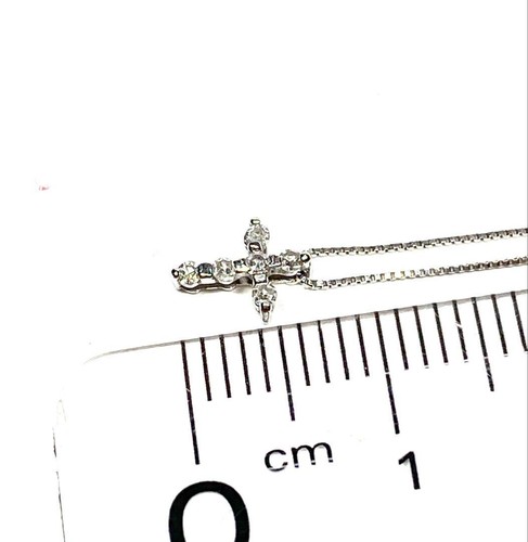 14k White Gold & Natural Diamond Mini Cross Necklace Italy made Chain: 16.5" JPN - Picture 19 of 22