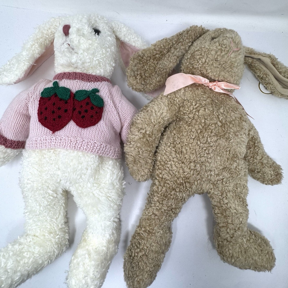 Vintage TY Curly Bunny Rabbit Stuffed Animal 12” Lot 2 White