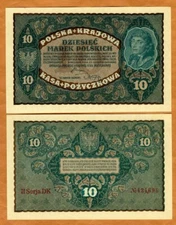 Poland, 10 Marek, 1919, P-25, UNC Over 100 years old