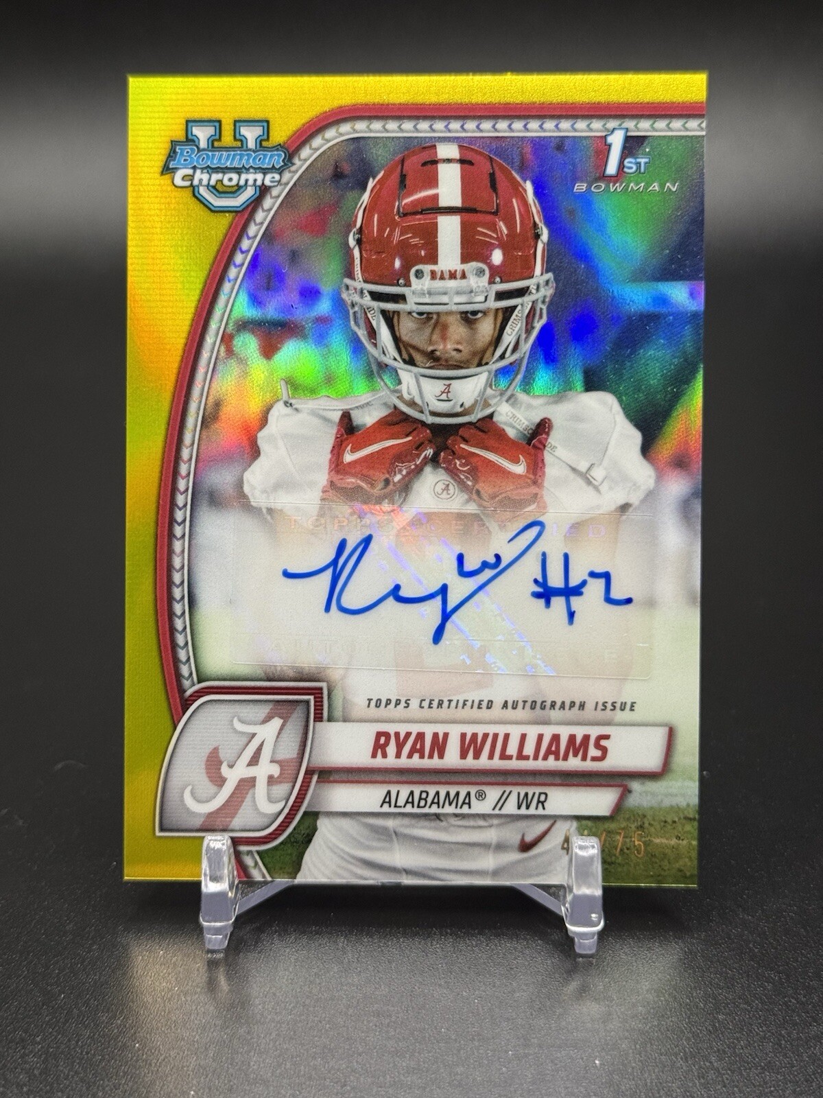 2024 Bowman U Chrome Football Yellow Ryan Williams /75 1st Auto #PA-RWI Tide