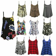 Womens Cami tops Ladies Camisoles Vest Flared Swing Strappy Plus Size Top 8-26